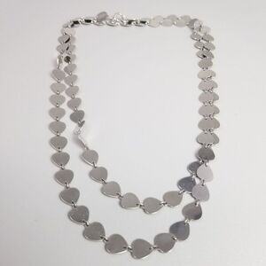 Vintage Silver Tone Flat Disc Long Chain Necklace, 44 Inches, Doubled Layered